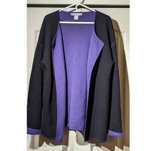 Modern Soul Open Front Black Wool Blend Cardigan w/ Purple Trim Sz L